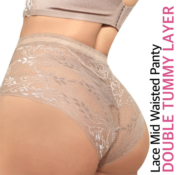 LACE MID WAIST PANTY DOUBLE TUMMY LAYER - YAHAIRA