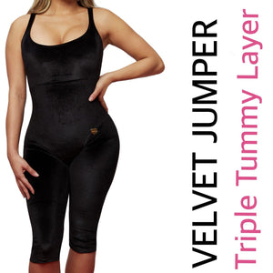 VELVET JUMPSUIT ABOVE THE KNEE TRIPLE TUMMY LAYER - YAHAIRA