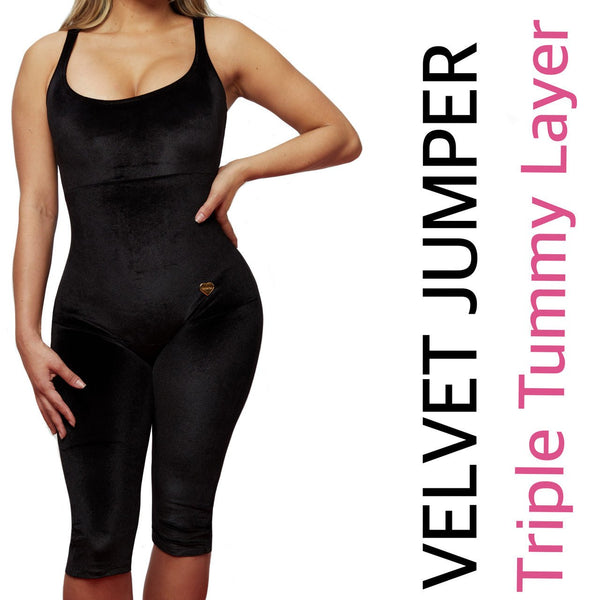 VELVET JUMPSUIT ABOVE THE KNEE TRIPLE TUMMY LAYER - YAHAIRA